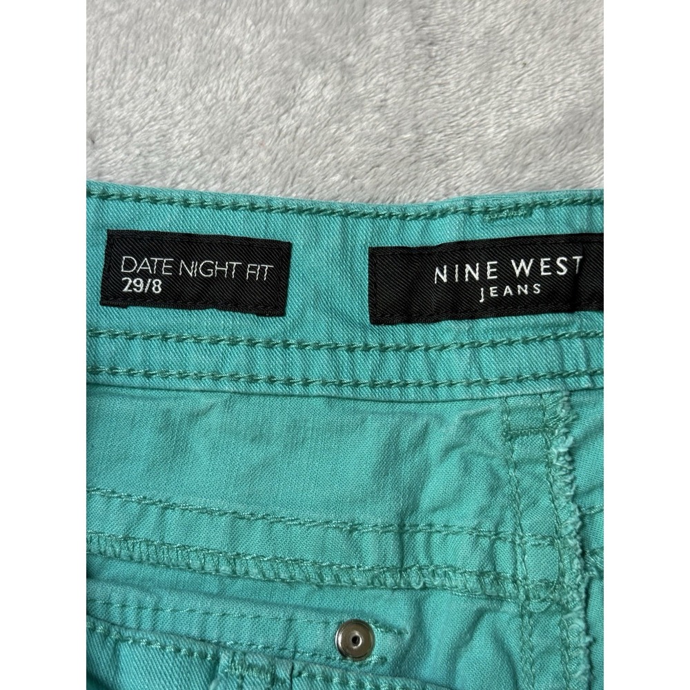 Nine West Women's Green Skinny Jeans Slim Fit Mid Rise Butterfly Embellished